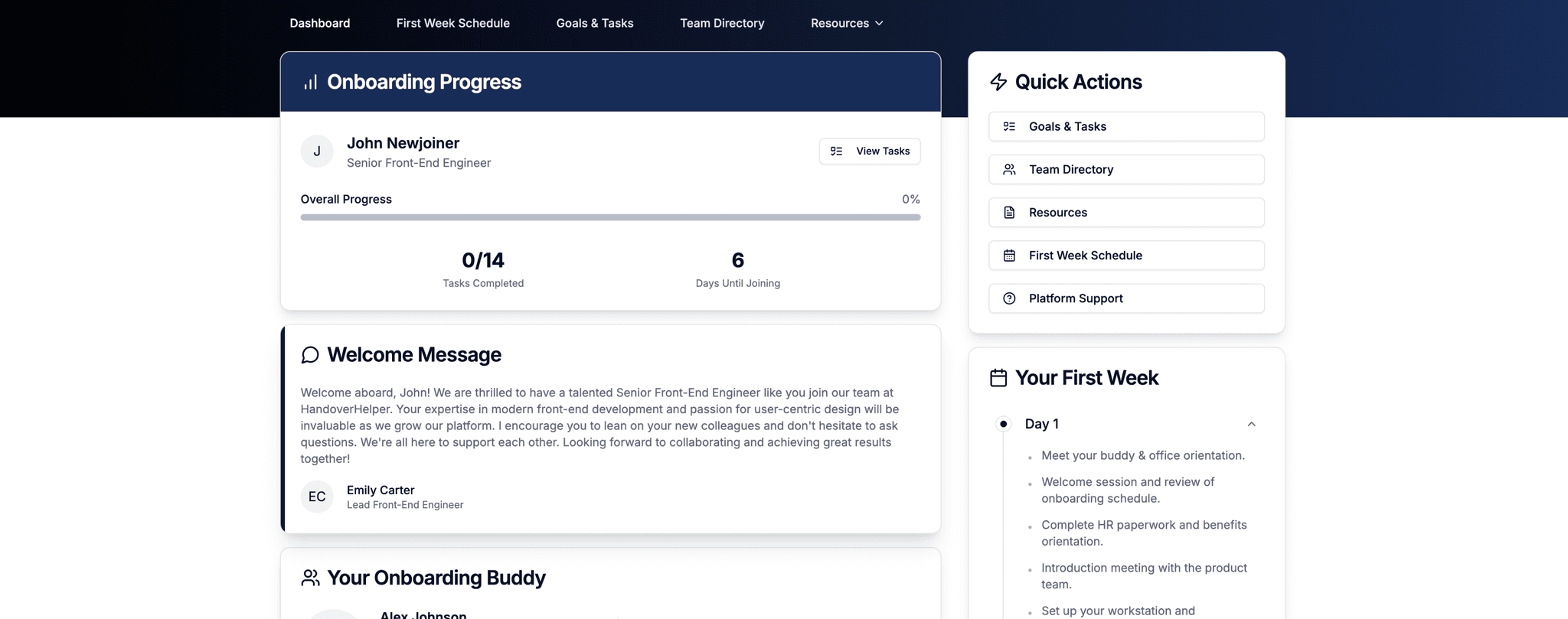 Screenshot of the 90 day goals UI
